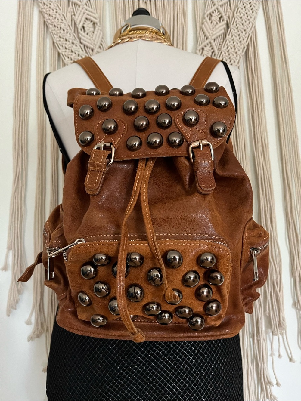 Free People x Stefano Ghilardi Brown Studded Leather Backpack - Picture 3 of 13